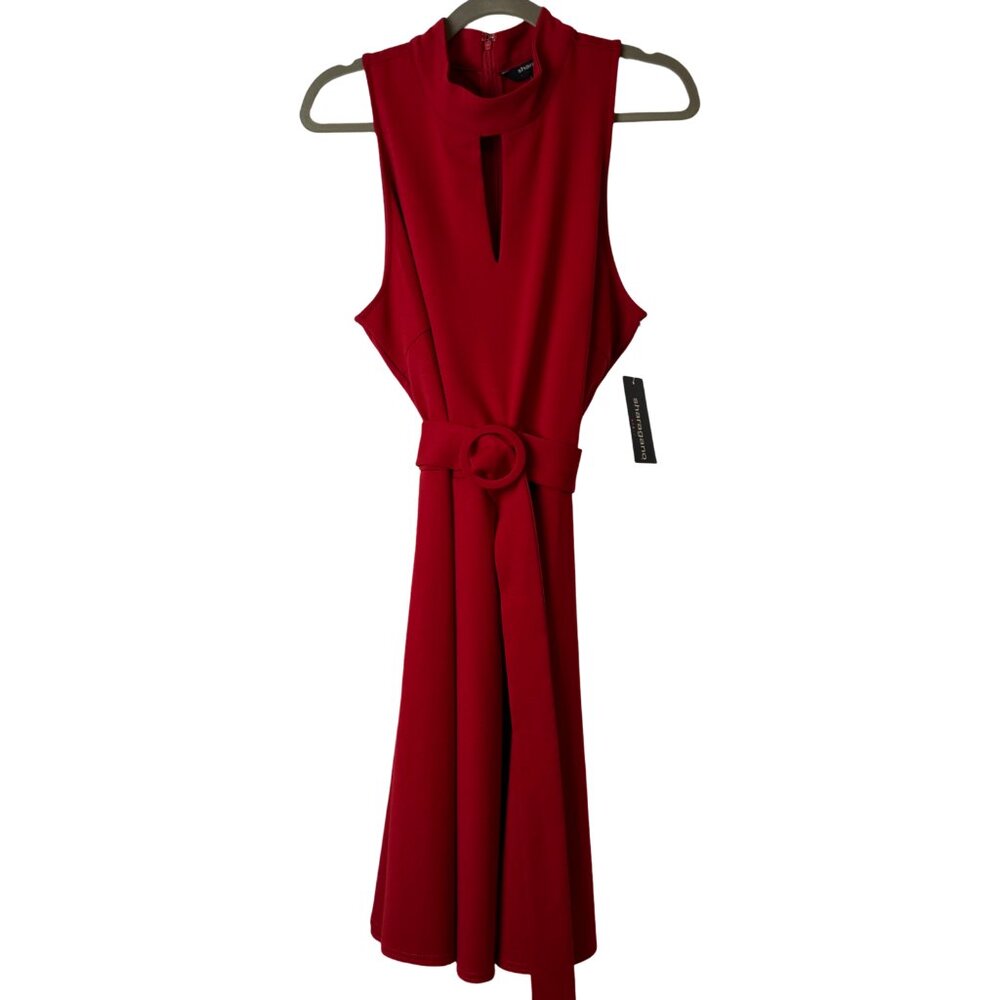 NWT Sharagano Keyhole Sleeveless Belted Red Dress - Size 14